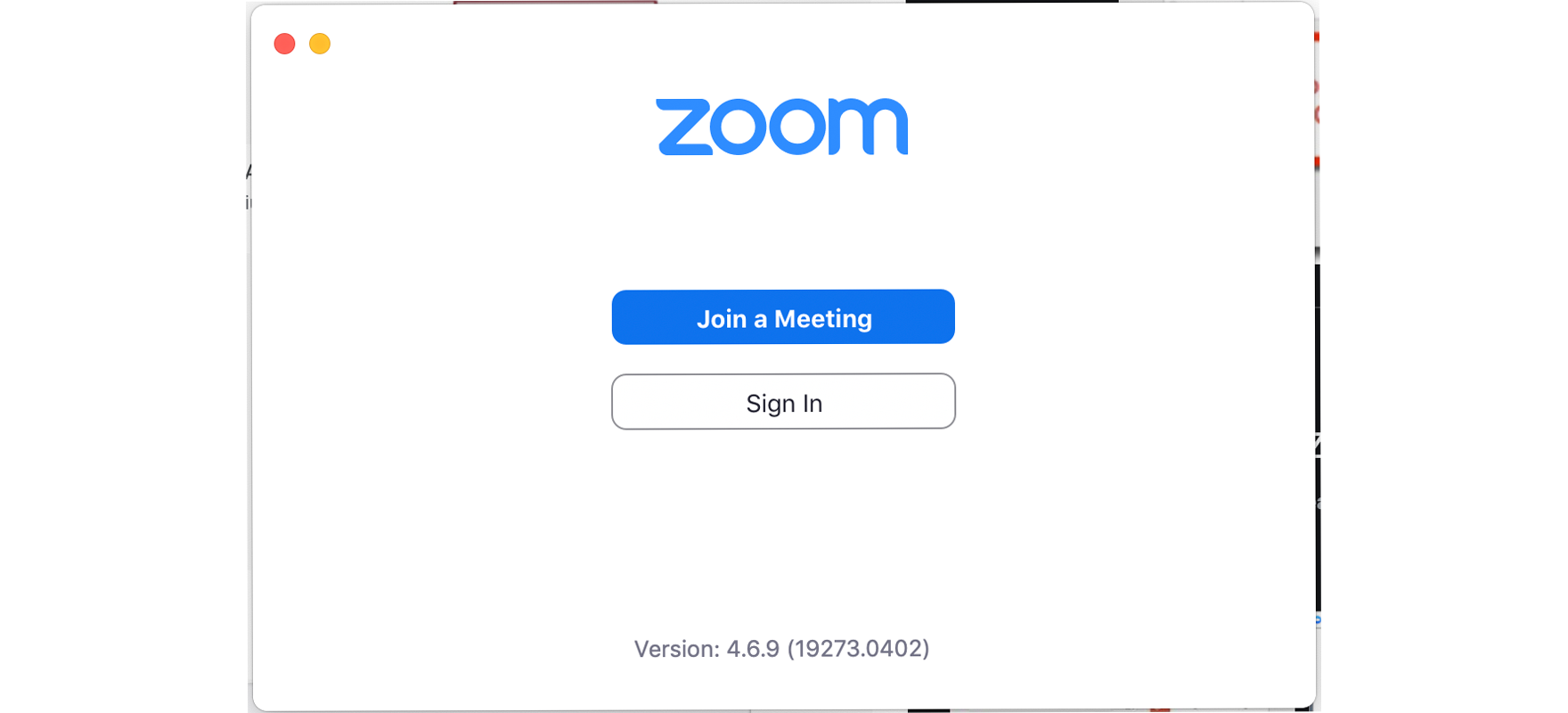 Screenshot of the Zoom sign in form.