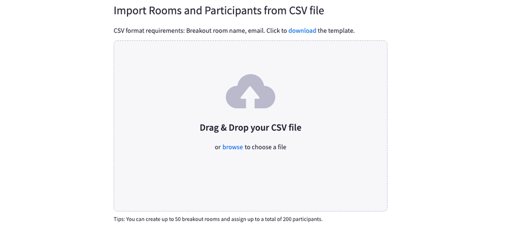 Screenshot of the drag & drop dialog for importing CSV files