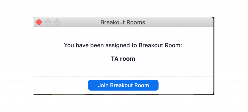 Screenshot of the Zoom interface alert telling a user they have been added to a breakout room.